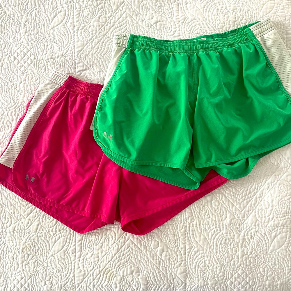 Two for a fraction of the price of one! Under Armour UA shorts in green & pink